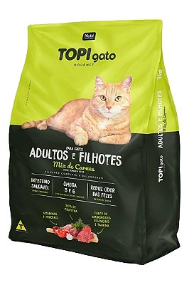 Ração Topi Gato Mix Premium Sabor Carne para Gatos Adultos e Filhotes - 7kg ou 25Kg