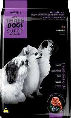 Ração Three Dogs Super Premium Sabor Cordeiro e Blueberry para Cães Adultos de Raças Pequenas e Mini Indoor - 10,1Kg