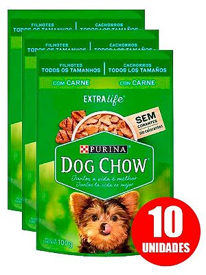 Ração Úmida Nestlé Purina Dog Chow Sachê Sabor Carne para Cães Filhotes de Todas as Raças 100g - 10 unidades