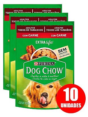 Ração Úmida Nestlé Purina Dog Chow Sachê Sabor Carne para Cães Adultos de Todos os Tamanhos 100g - 10 unidades