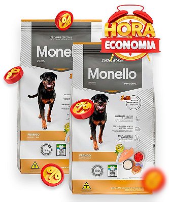 Ração Monello Tradicional Premium Especial Sabor Frango para Cães Adultos - Combo com 14Kg ou 30Kg