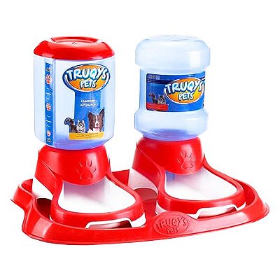 Comedouro 1kg e Bebedouro 2L Truqys Pet Automático com Bandeja para Cães e Gatos