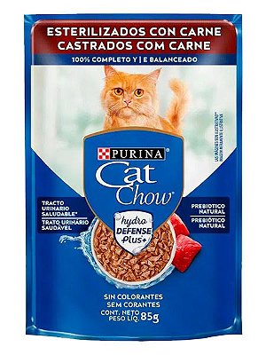 Ração Úmida Nestlé Purina Cat Chow Sachê Sabor Carne para Gatos Adultos Castrados - 85g