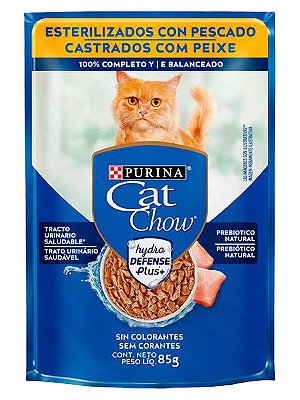 Ração Úmida Nestlé Purina Cat Chow Sachê Sabor Peixe para Gatos Adultos Castrados - 85g