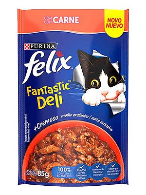 Ração Úmida Nestlé Purina Felix Sachê​ Fantastic Deli Sabor Carne para Gatos Adultos - 85g