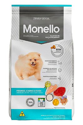 Ração Monello Premium Especial Sabor Frango, Carne e Ovos para Cães Filhotes de Raças Pequenas - 1kg e 10,1kg