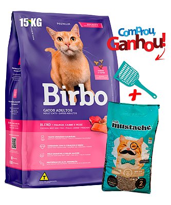 Ração Birbo Premium Sabor Frango, Carne e Peixe para Gatos Adultos - 1kg, 10,1Kg ou 15kg + Brindes