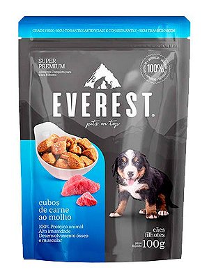 Ração Úmida Everest Sachê Sabor Cubos de Carne ao Molho para Cães Filhotes - 100g