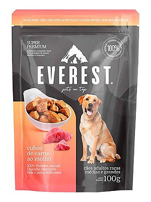 Ração Úmida Everest Sachê Sabor Cubos de Carne ao Molho para Cães Raças Médias e Grandes - 100g