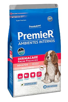 Ração Premier Dermacare Super Premium Ambientes Internos Sabor Salmão para Cães Adultos de Raças Pequenas - 1kg, 2,5kg ou 12kg