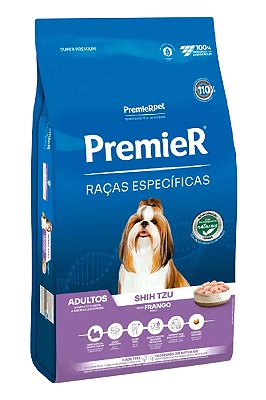 Ração Premier Super Premium Raças Específicas Shih Tzu Sabor Frango para Cães Adultos - 1kg, 2,5kg ou 7,5kg