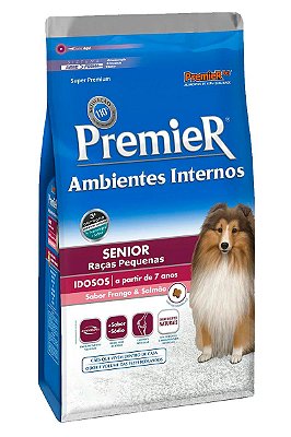 Ração Premier Super Premium Ambientes Internos Sabor Frango e Salmão para Cães Sênior 7 anos + de Raças Pequenas - 2,5kg
