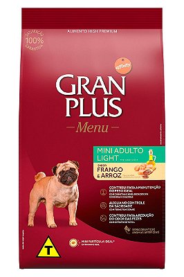 Ração GranPlus Menu Light Super Premium Sabor Frango e Arroz para Cães Adultos Minis - 3Kg ou 10,1kg