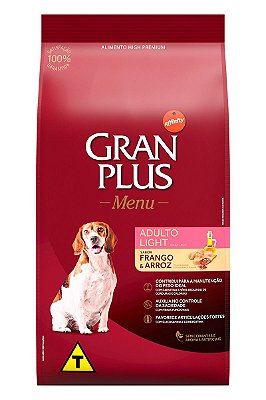 Ração GranPlus Menu Light Super Premium Sabor Frango e Arroz para Cães Adultos Médios e Grandes - 3Kg ou 15kg