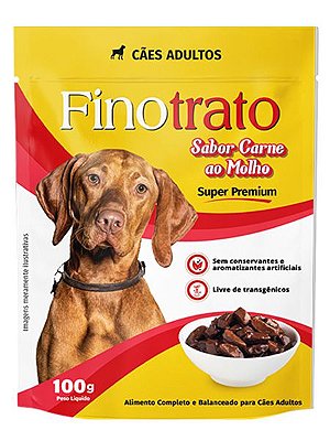 Ração Úmida Finotrato Super Premium Sachê Sabor Carne ao Molho para Cães Adultos - 100g