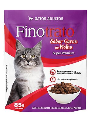 Ração Úmida Finotrato Super Premium Sachê Sabor Carne ao Molho para Gatos Adultos - 85g