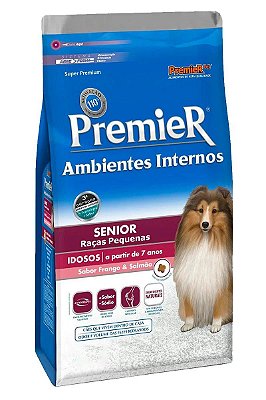 Ração Premier Super Premium Ambientes Internos Sabor Frango e Salmão para Cães Sênior 7 anos + de Raças Pequenas - 1kg, 2,5kg ou 12kg