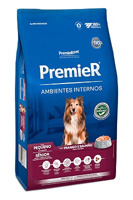Ração Premier Super Premium Ambientes Internos Sabor Frango e Salmão para Cães Sênior 7 anos + de Raças Pequenas - 1kg, 2,5kg ou 12kg