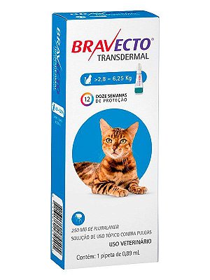 Antipulgas Bravecto Transdermal MSD para Gatos de 2,8 a 6,25 Kg - 1 Pipeta de 0,89ml