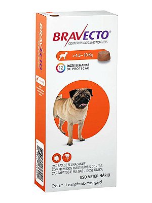 Antipulgas e Carrapatos Bravecto MSD para Cães de 4,5 a 10Kg - 1 Comprimido Mastigável de 250mg