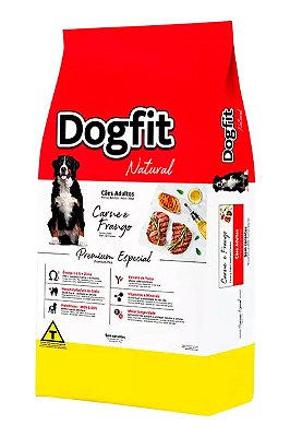 Ração Dogfit Natural Premium Especial Sabor Carne e Frango para Cães Adultos - 10,1kg, 15kg ou 20kg