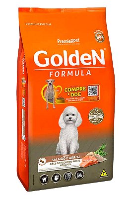 Ração Golden Formula Mini Bits Sabor Salmão e Arroz para Cães Adultos de Raças Pequenas - 1kg, 3Kg ou 10,1kg