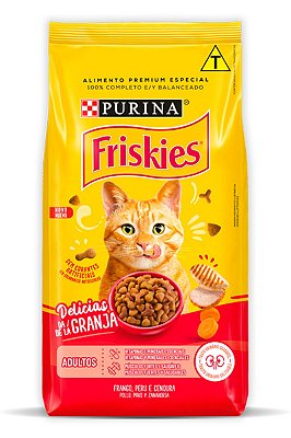 Ração Nestlé Purina Friskies Delícias da Granja Sabor Frango, Peru e Cenoura para Gatos Adultos - 1kg, 3kg ou 10,1kg