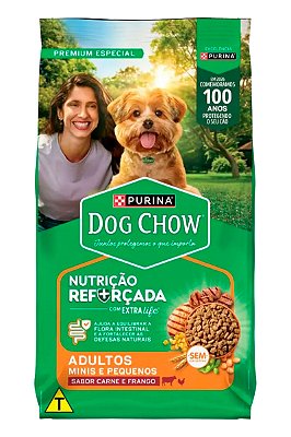 Ração Nestlé Purina Dog Chow Sabor Carne, Frango e Arroz para Cães Adultos Minis e Pequenos - 1kg, 3kg ou 15kg