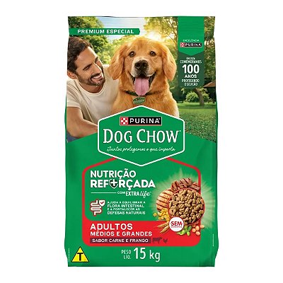 Ração Nestlé Purina Dog Chow Sabor Carne, Frango e Arroz para Cães Adultos Médios e Grandes - 15kg