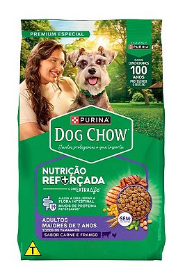 Ração Nestlé Purina Dog Chow Longevidade 7+ Sabor Carne, Frango e Arroz para Cães Adultos de Todos os Tamanhos Sênior - 15kg