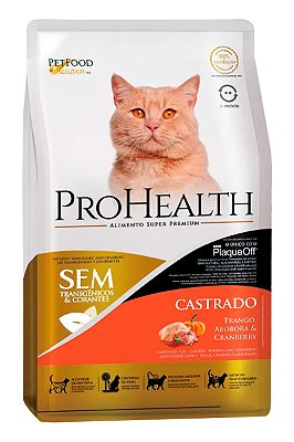 Ração ProHealth Super Premium Sabor Frango, Abóbora e Cranberry para Gatos Adultos Castrados - 500g ou 1kg