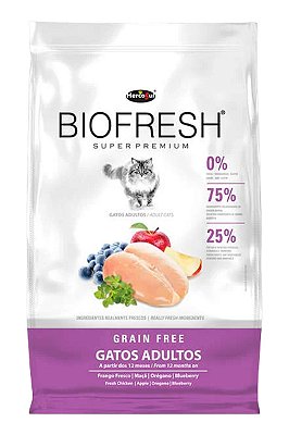 Ração Biofresh Super Premium Sabor Frango, Maçã, Orégano e Blueberry para Gatos Adultos - 7,5Kg