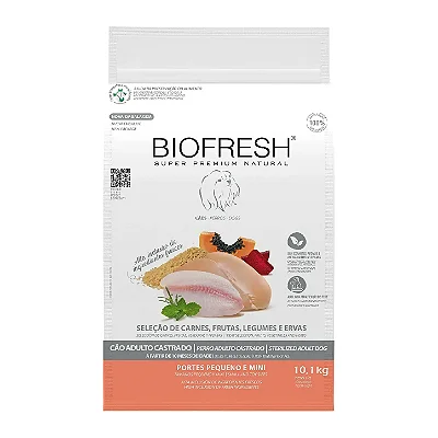 Ração Biofresh Super Premium Sabor Mix de Carne, Frutas, Legumes e Ervas Frescas para Cães Castrados de Raças Pequenas e Minis - 10,1Kg