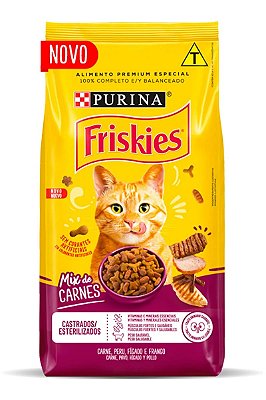 Ração Nestlé Purina Friskies Mix de Carnes Sabor Carne, Peru, Fígado e Frango para Gatos Adultos Castrados - 1kg, 3kg ou 10,1kg