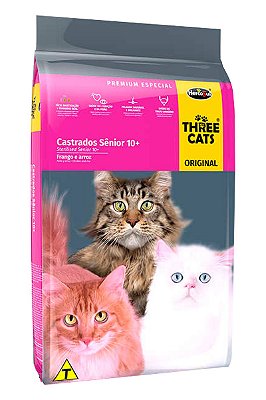 Ração Three Cats Original Premium Especial Sabor Frango e Arroz para Gatos Castrados Sênior 10+ - 10,1kg