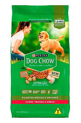 Ração Nestlé Purina Dog Chow Sabor Carne, Frango e Arroz para Cães Filhotes Médios e Grandes - 3kg ou 15kg