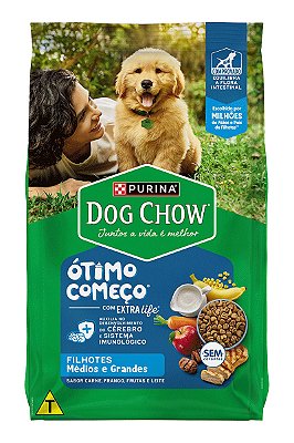 Ração Nestlé Purina Dog Chow Sabor Carne, Frango e Arroz para Cães Filhotes Médios e Grandes - 3kg ou 15kg
