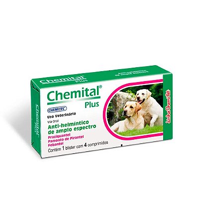 Vermifugo Chemital Plus para Cães Chemitec - 4 comprimidos