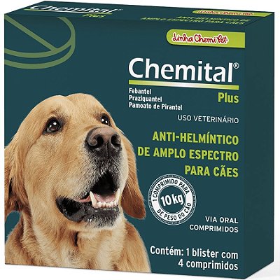 Vermifugo Chemital Plus para Cães Chemitec - 4 comprimidos