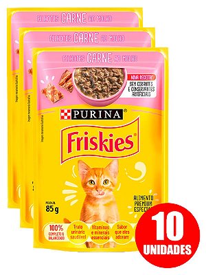 Ração Úmida Nestlé Purina Friskies Sachê Sabor Carne ao Molho para Gatos Filhotes 85g - 10 unidades
