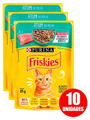 Ração Úmida Nestlé Purina Friskies Sachê Sabor Atum ao Molho para Gatos Adultos 85g - 10 unidades