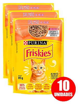 Ração Úmida Nestlé Purina Friskies Sachê Sabor Salmão ao Molho para Gatos Adultos 85g - 10 unidades