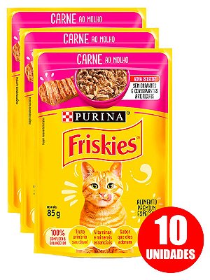 Ração Úmida Nestlé Purina Friskies Sachê Sabor Carne ao Molho para Gatos Adultos 85g - 10 unidades