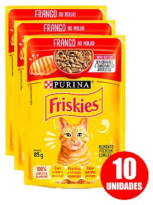 Ração Úmida Nestlé Purina Friskies Sachê Sabor Frango ao Molho para Gatos Adultos 85g - 10 unidades