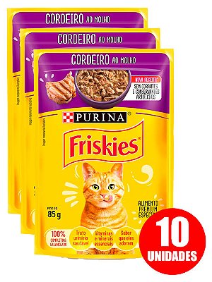 Ração Úmida Nestlé Purina Friskies Sachê Sabor Cordeiro ao Molho para Gatos Adultos 85g - 10 unidades