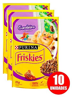 Ração Úmida Nestlé Purina Friskies Sachê Sabor Cordeiro ao Molho para Gatos Adultos 85g - 10 unidades