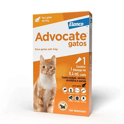 Antipulgas Advocate para Gatos de até 4kg com 1 Bisnaga avulsa de 0,4 mL - Elanco