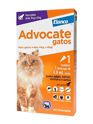 Antipulgas Advocate para Gatos de 4 a 8kg com 1 Bisnaga avulsa de 0,8 mL - Elanco
