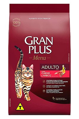 Ração GranPlus Menu High Premium Sabor Carne e Arroz para Gatos Adultos - 3kg ou 10,1kg