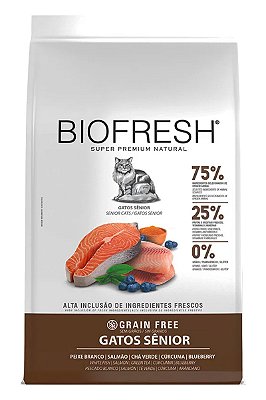 Ração Biofresh Super Premium Sabor Peixe Branco, Salmão, Chá Verde, Cúrcuma e Blueberry para Gatos Sênior - 1,5kg